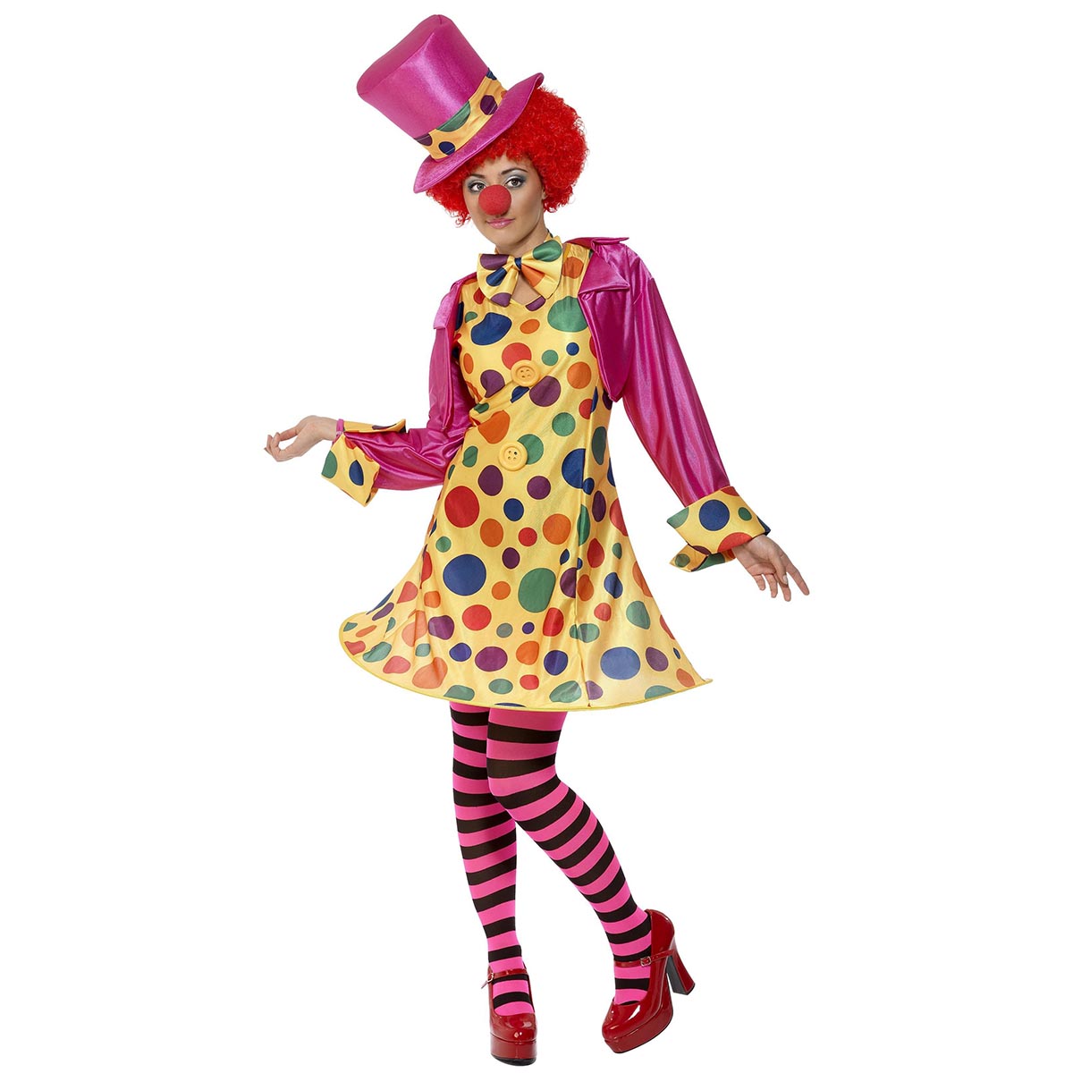 Clownklänning prickig med tillbehör S