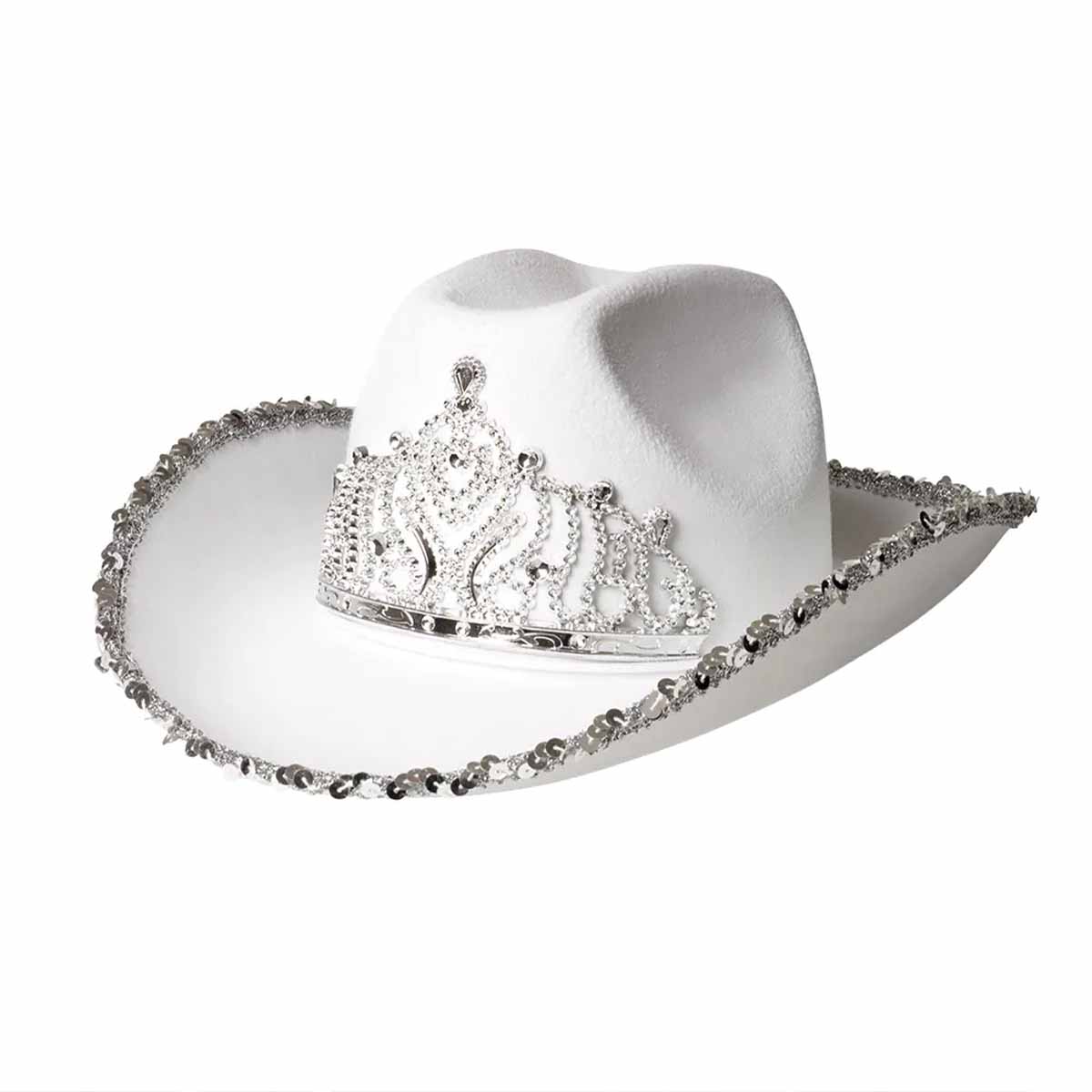 Cowboyhatt tiara och glitter vit