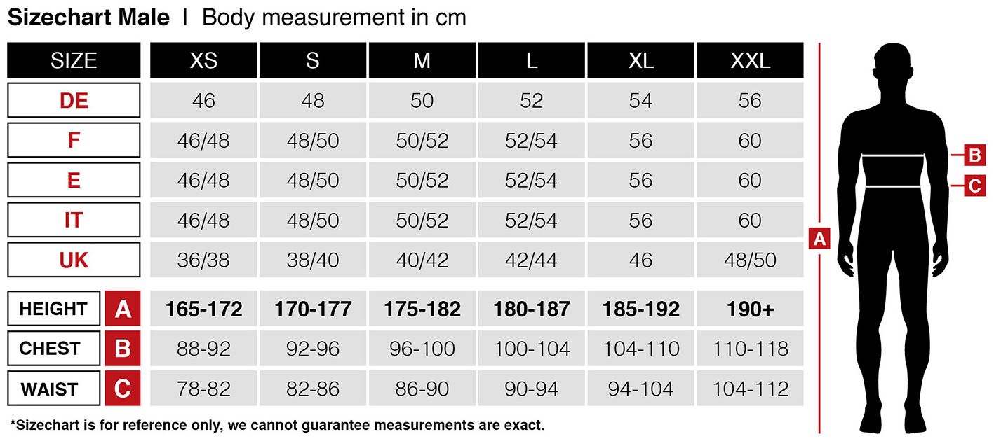 Widmann size chart men